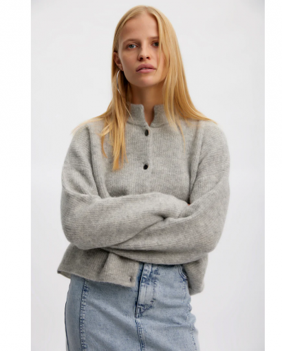 Alpha short cardigan - Light grey melange
