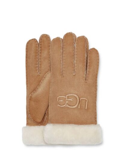 Sheepskin logo gloves - Chestnut