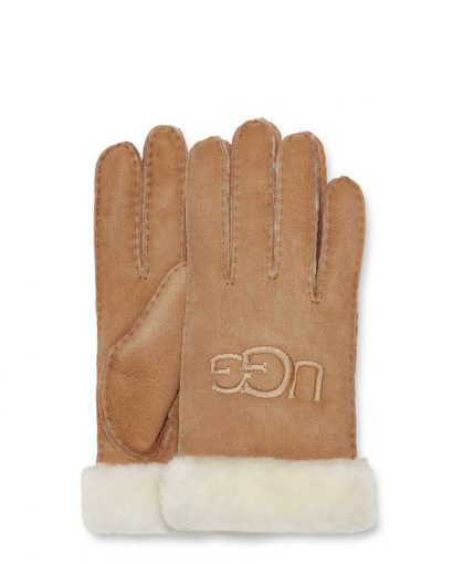 Sheepskin logo gloves - Chestnut