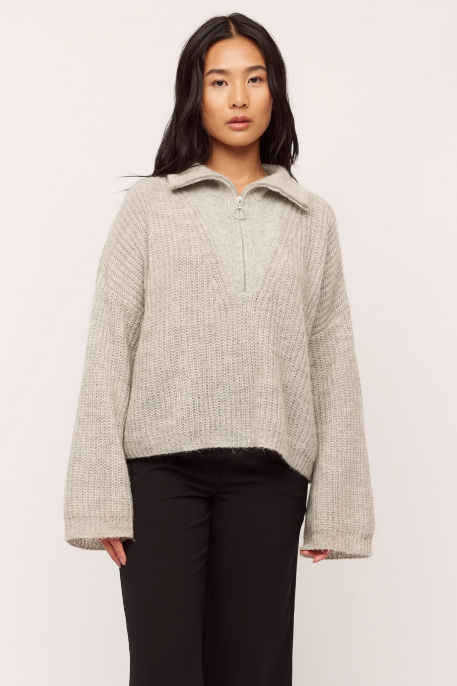 Florie zip knit - Grey melange