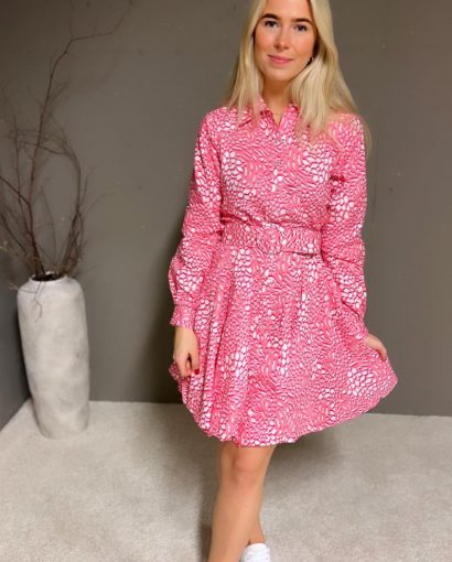 Alaina linen dress w/belt - Pink
