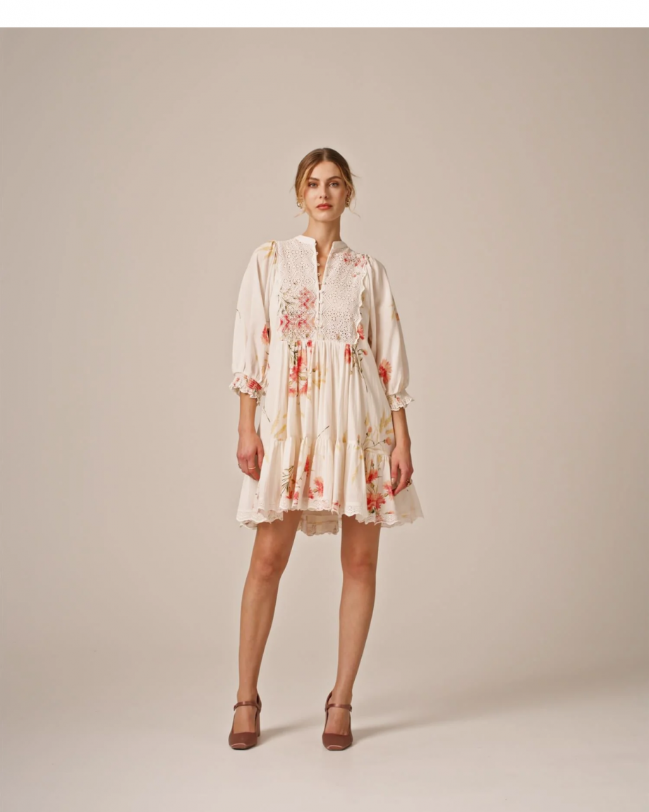 Cotton slub shift dress - Straw
