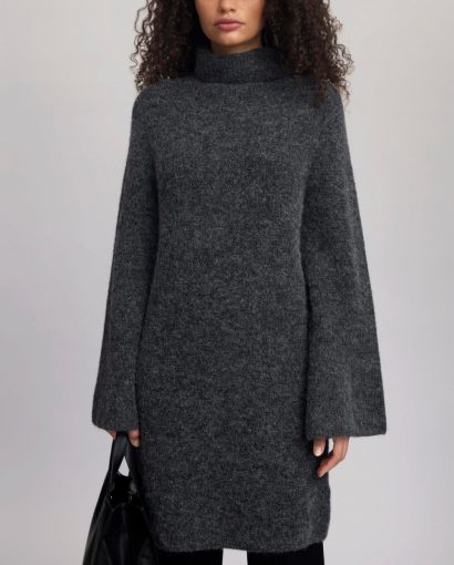 Alpha rollneck dress - charcoal melang