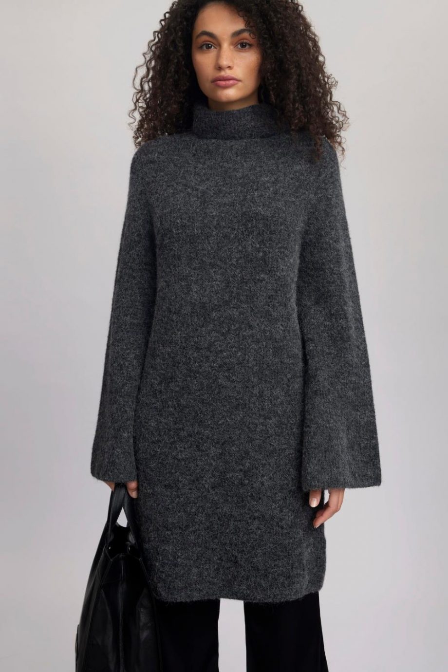 Alpha rollneck dress - charcoal melang