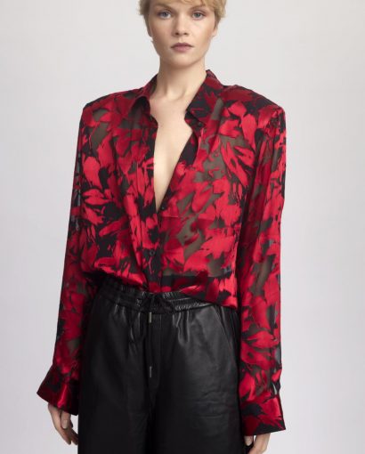 Elva P silk shirt - Red leaves