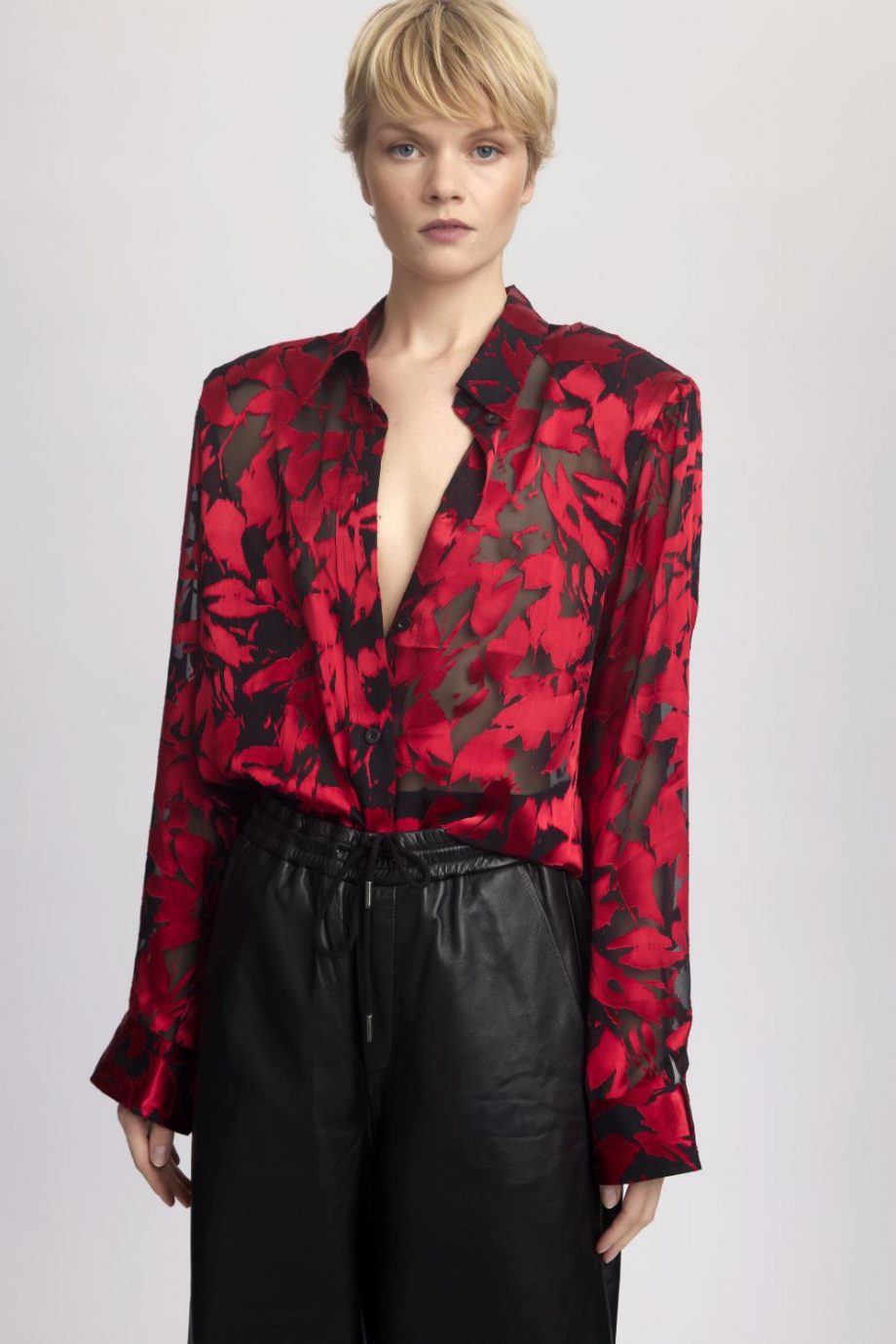 Elva P silk shirt - Red leaves