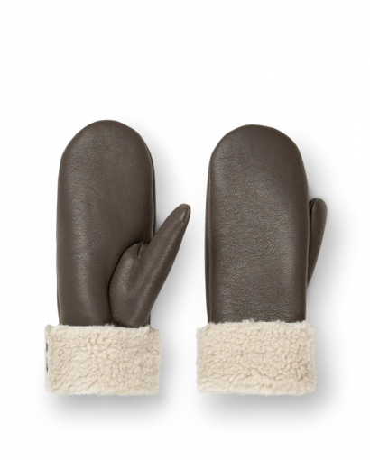 Faux shearling mittens - Major brown
