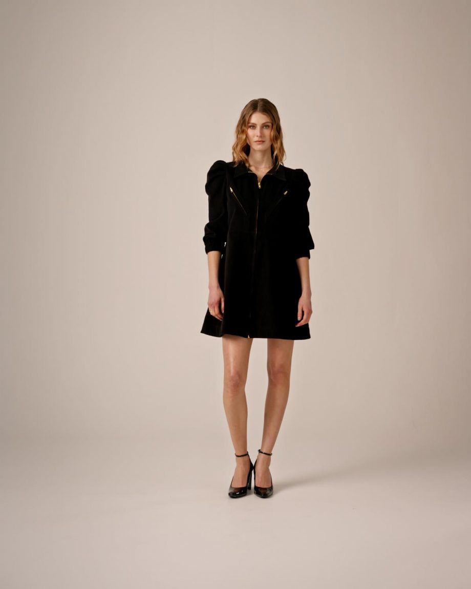 Baby Cord Collared Dress - Black