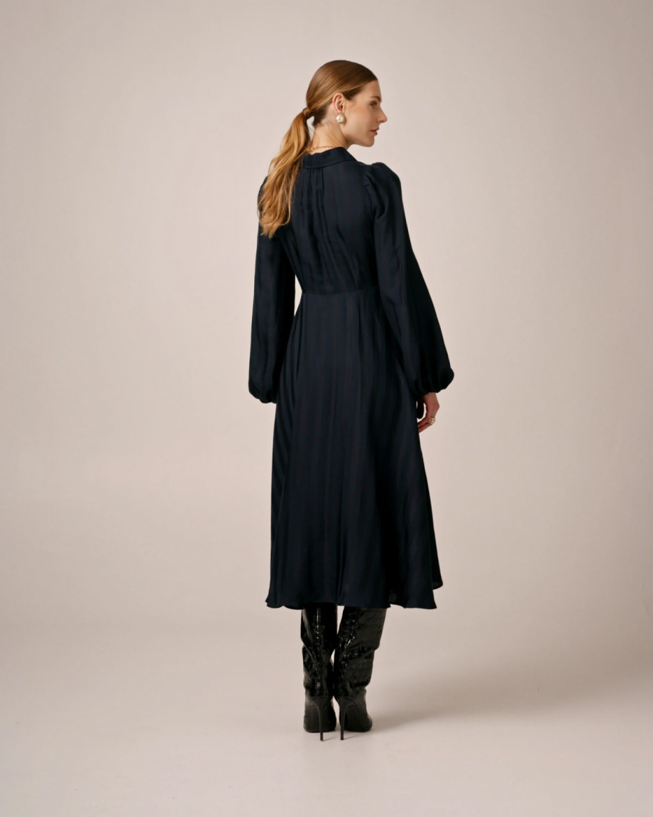 Striped collared Midi Dress - Navy