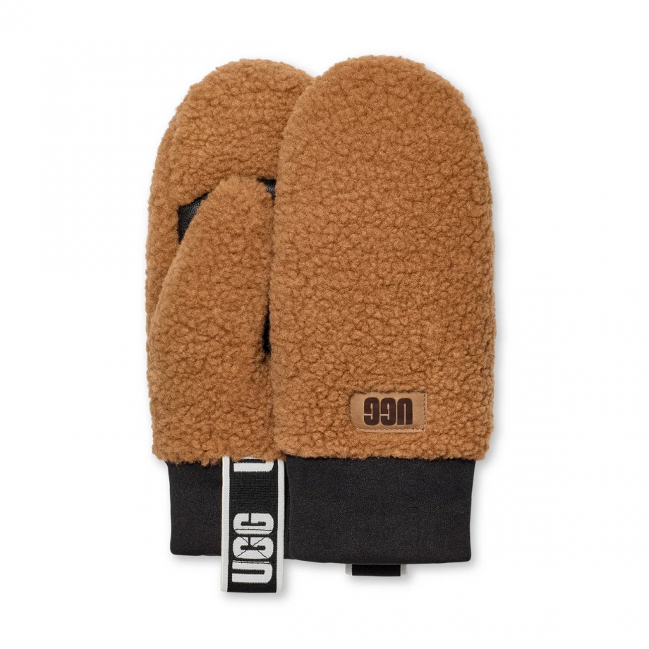 UGGFluff Mitten With Logo  - Chestnut