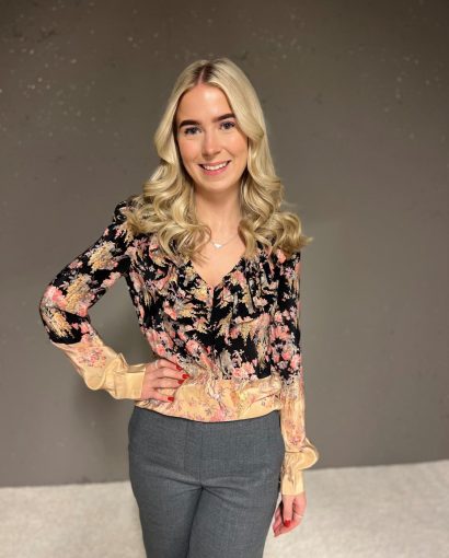 Satin ruffle blouse - Midnight garden