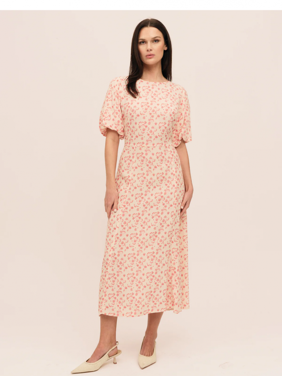 Athilda dress - Cream pink flower