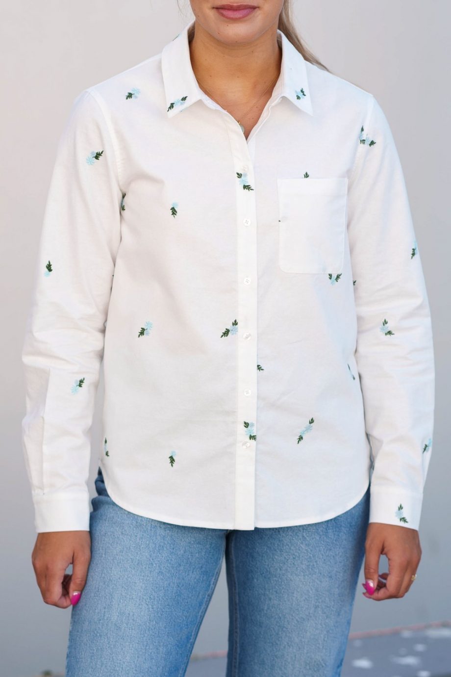 Nora shirt EMB - White/flower
