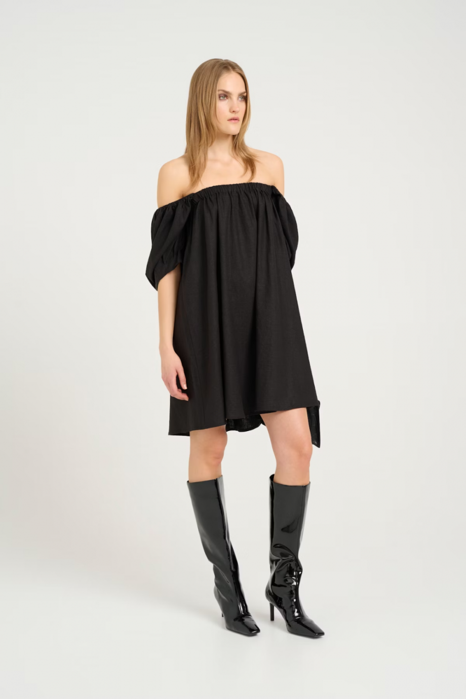 Elarah linen short dress - Black