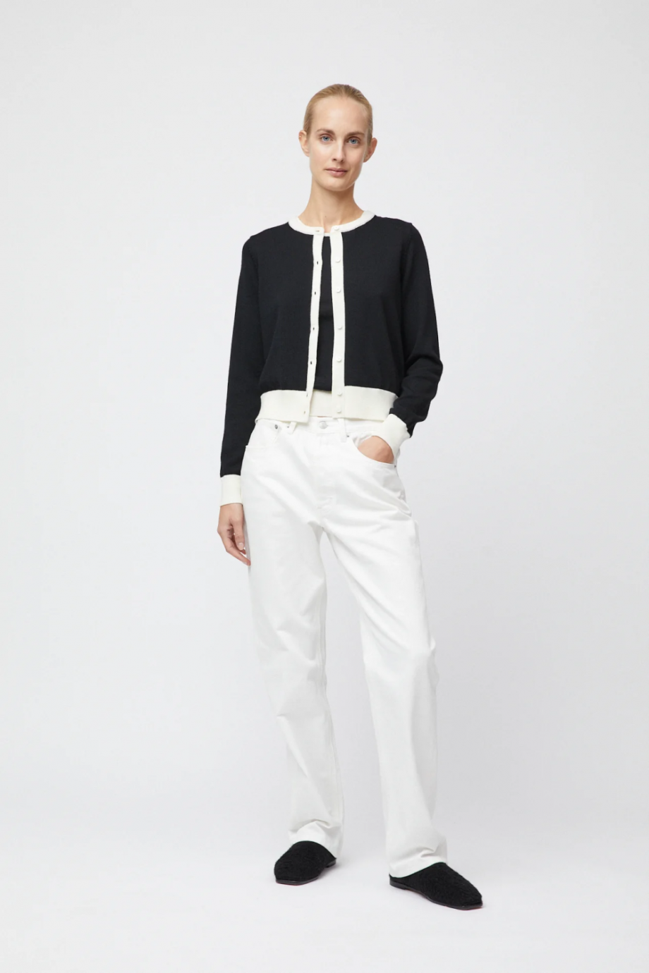Classic merino cardigan - Black/cream