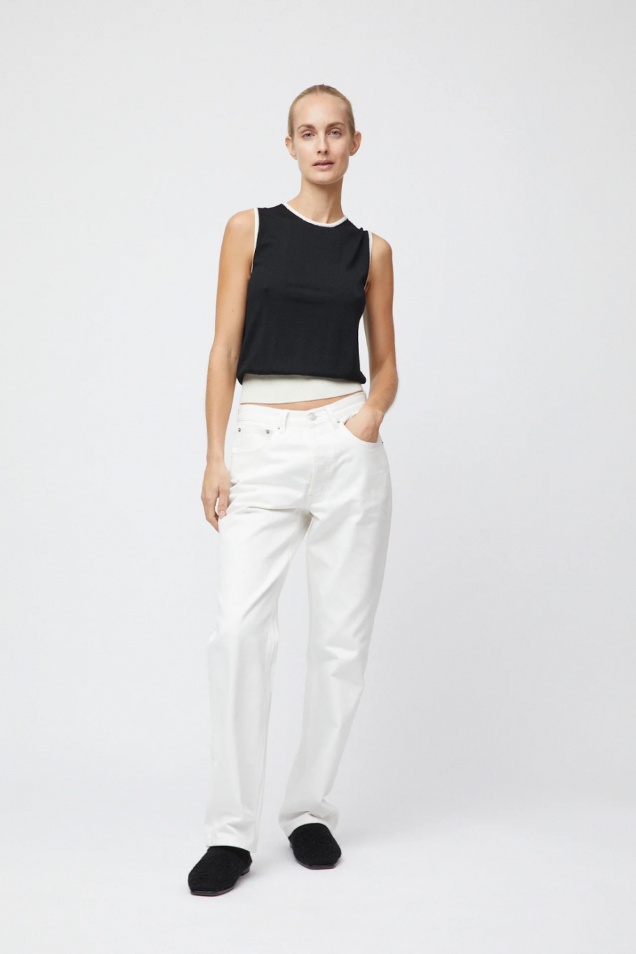 Classic merino tank - Black/cream