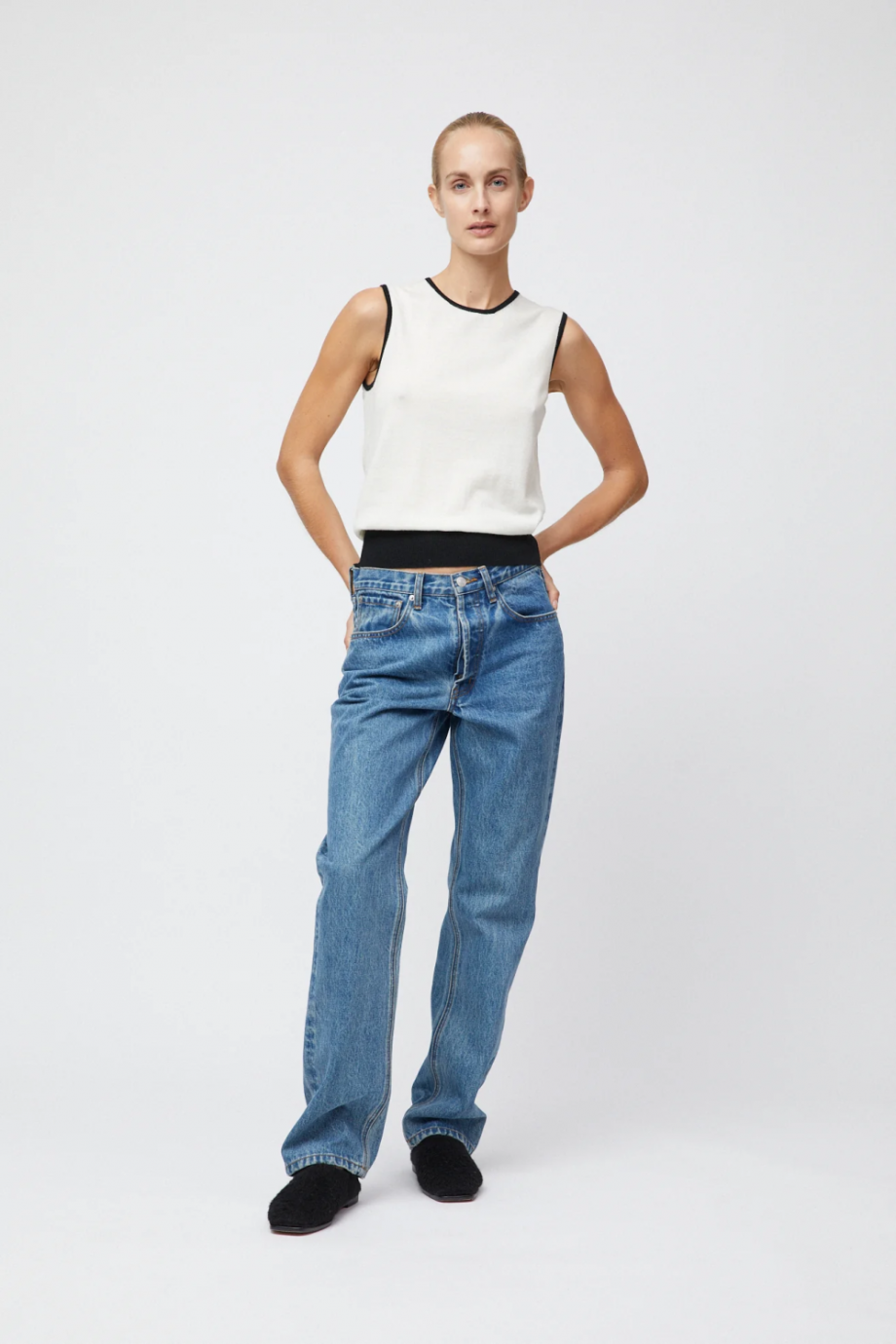 Classic merino tank - Cream/black