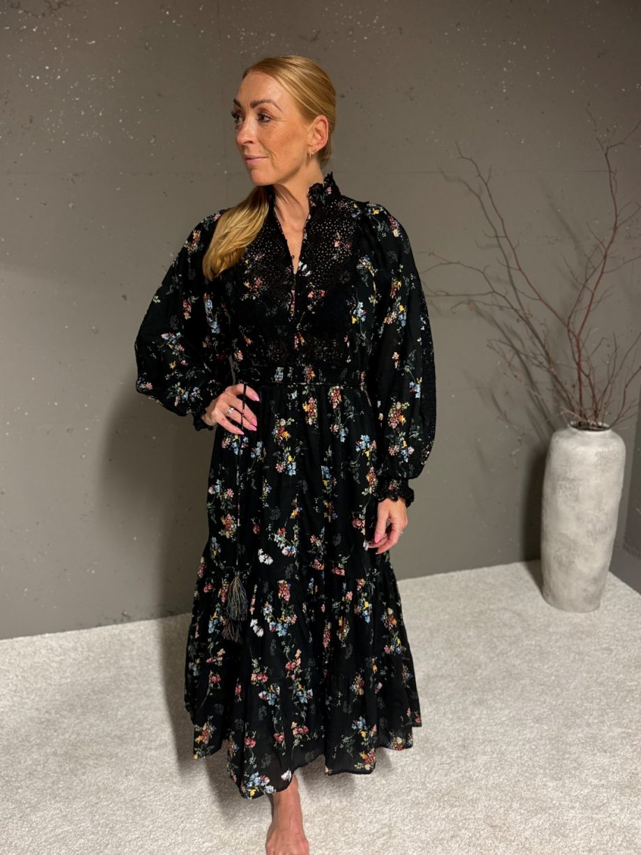 Cotton slub midi dress - Midnight petal