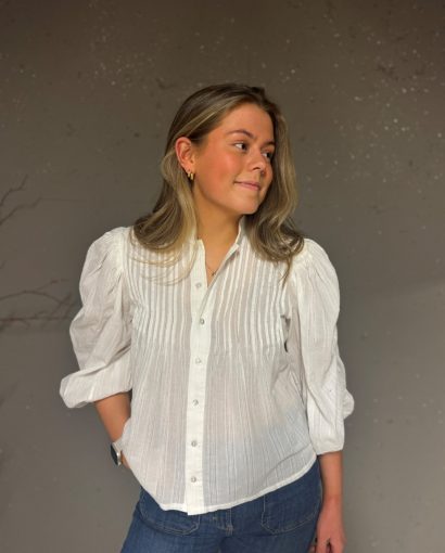 Striped puffed blouse - White