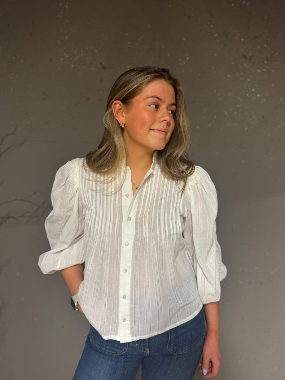 Striped puffed blouse - White