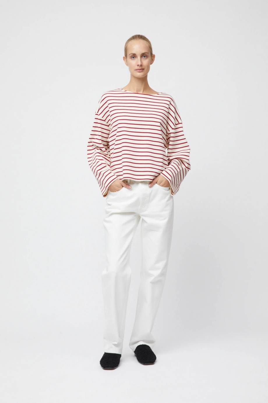 Breton boatneck LS - Cream winetasting stripe