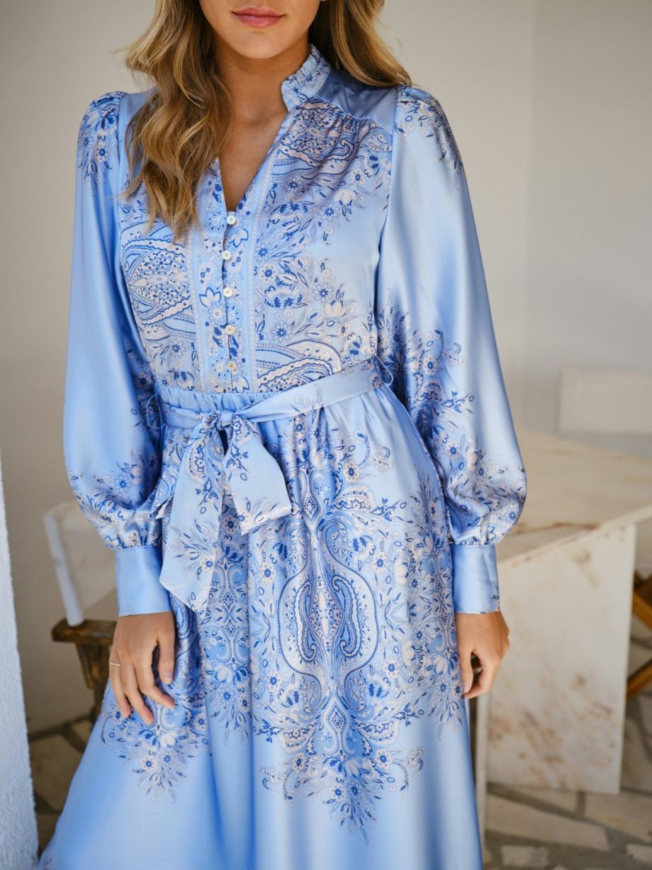 Nova Paisley border dress - Light blue