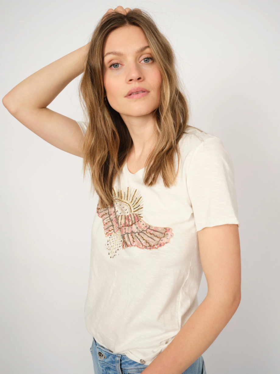 Nadine O-SS deco tee - Powder pink