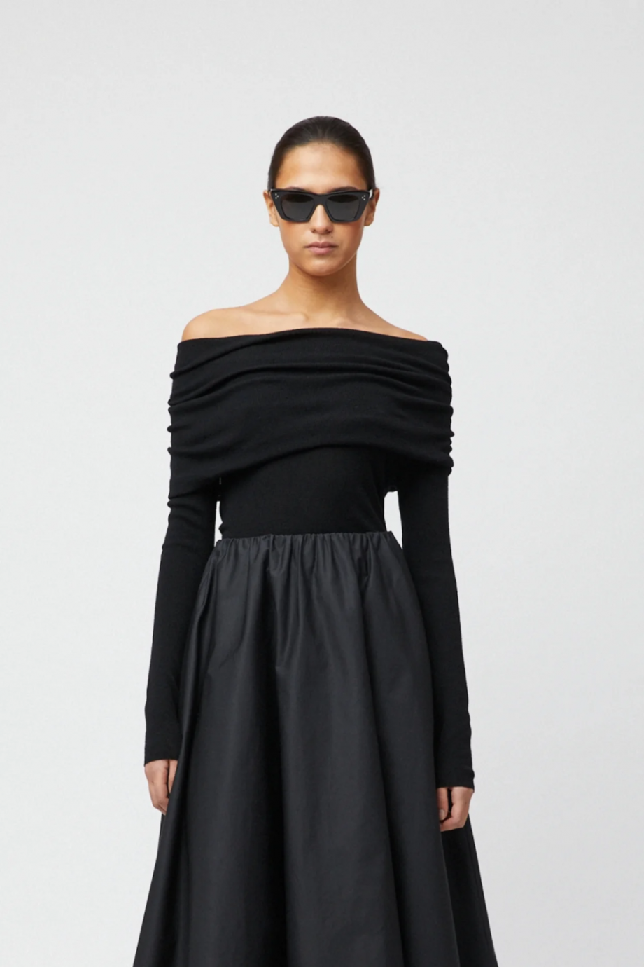 Off shoulder knit top - Jet black