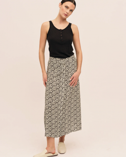 Ellen midi skirt - Creme black print
