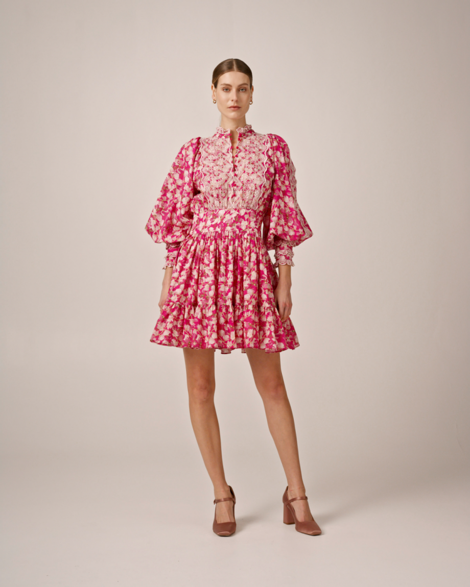 Cotton slub mini dress - Poppy meadow