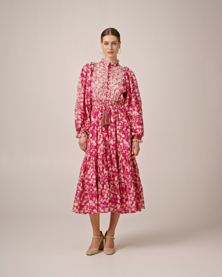 Cotton slub midi dress - Poppy meadow