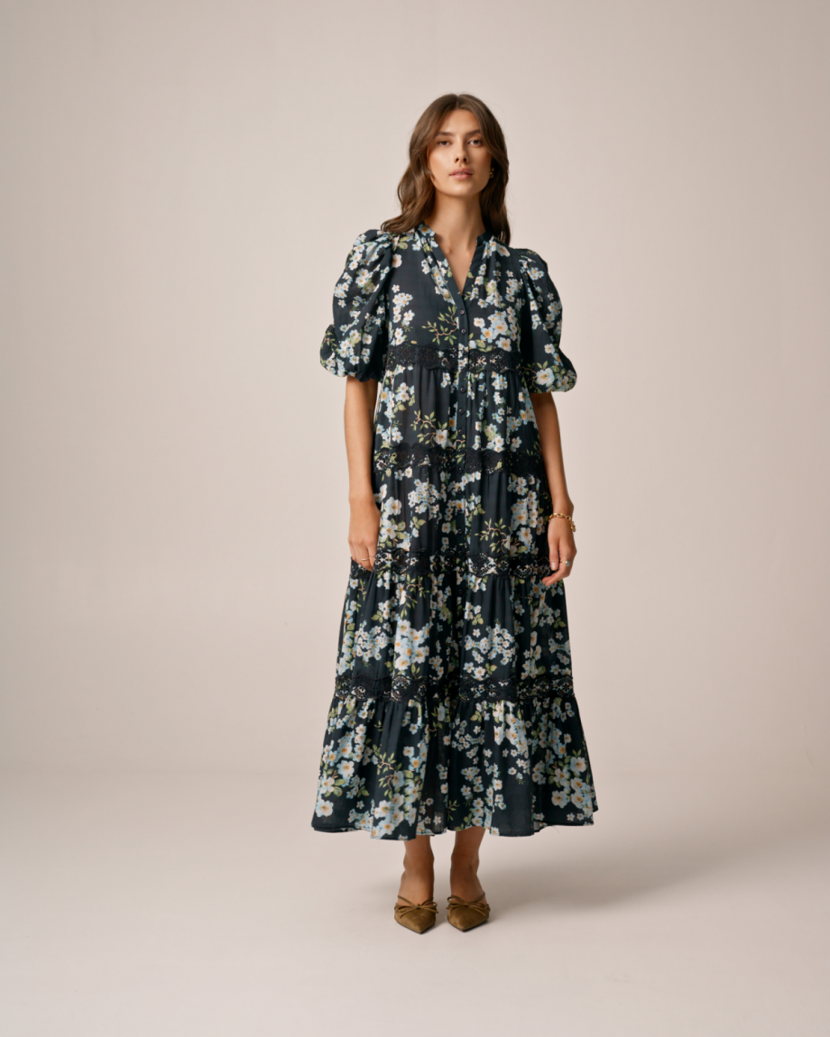 Cotton slub relaxed dress - Cherry blosson