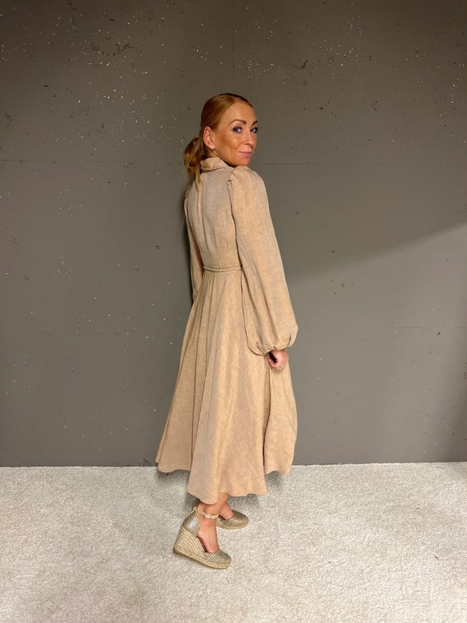 Linen collared maxi dress - Beige melange