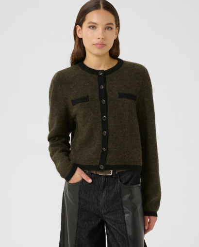 Zalpha ls contrast cardigan - Olive melange