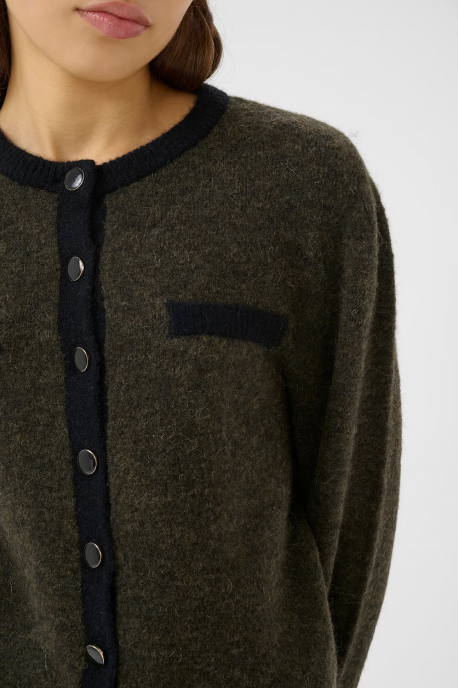 Zalpha ls contrast cardigan - Olive melange