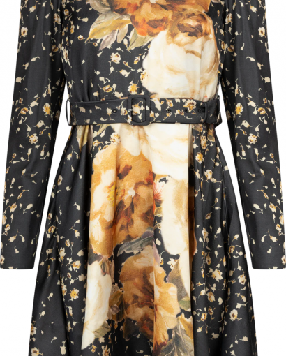 Tailored satin belt dress - Black rose