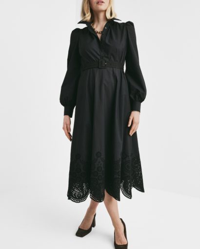 Poplin midi dress - Black