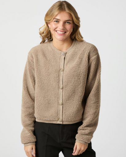 Limo fluffy knit cardigan - Dark sand