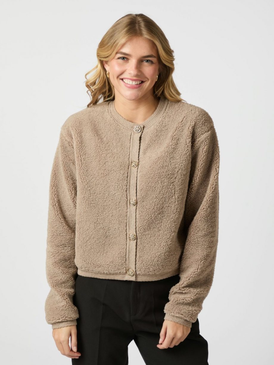 Limo fluffy knit cardigan - Dark sand