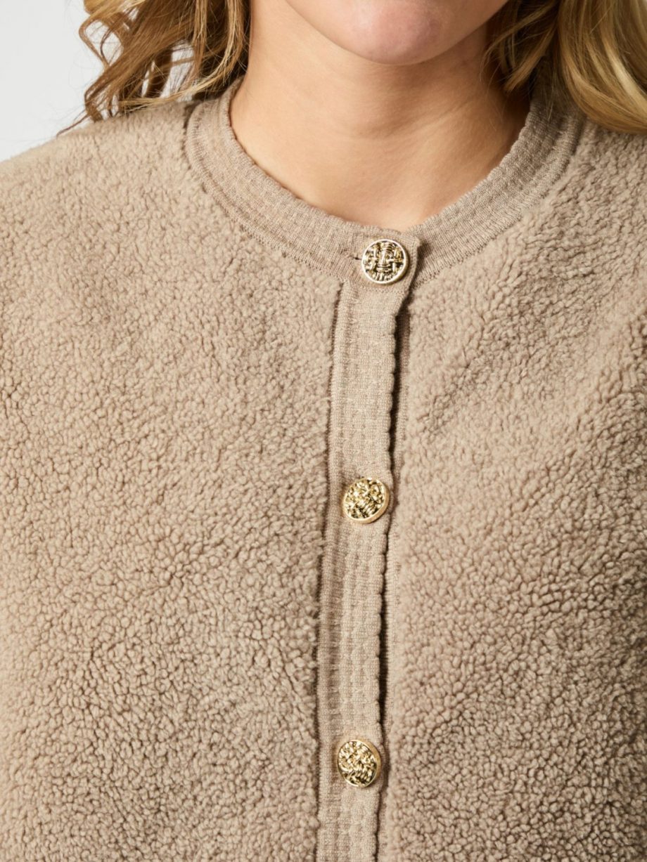 Limo fluffy knit cardigan - Dark sand