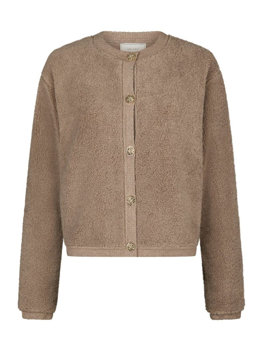 Limo fluffy knit cardigan - Dark sand