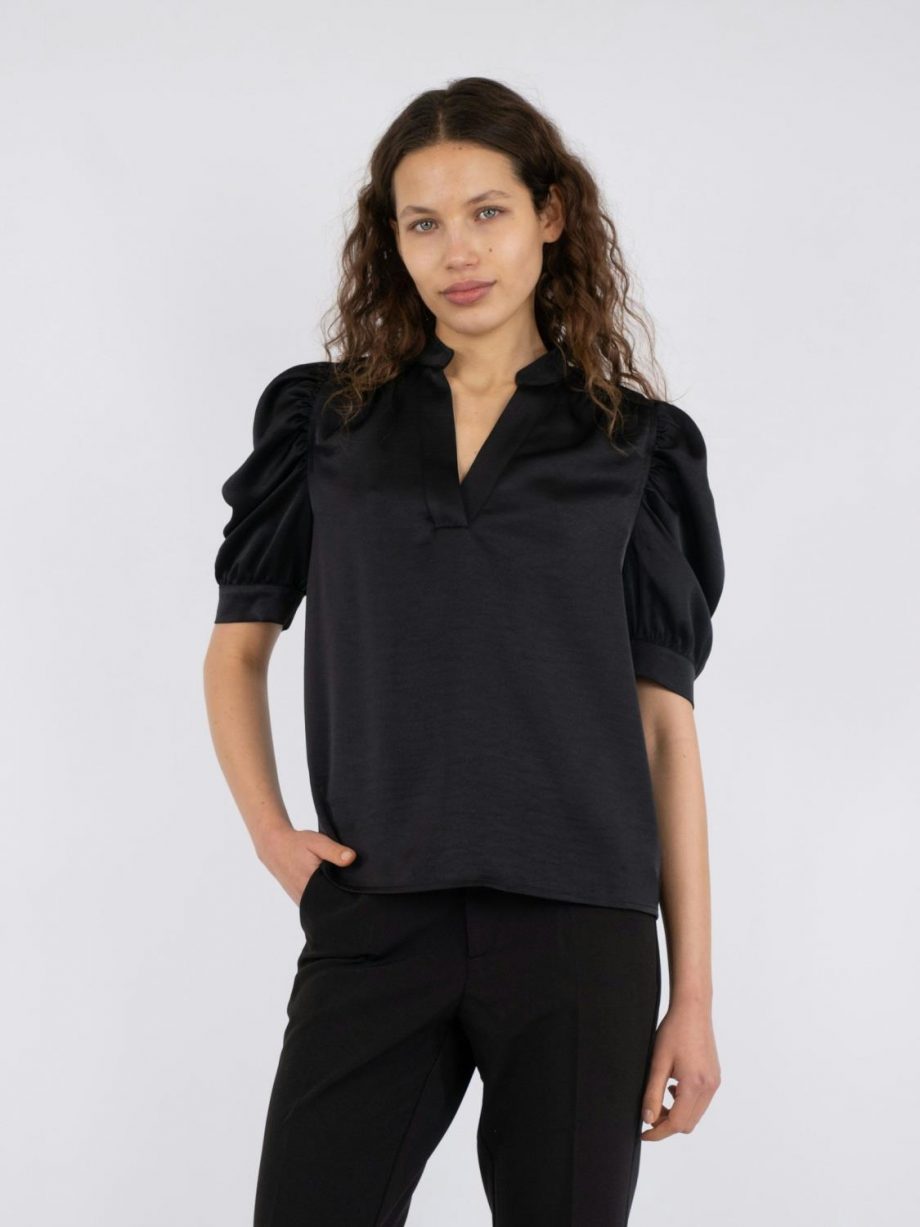 Roella Satin Blouse - Black