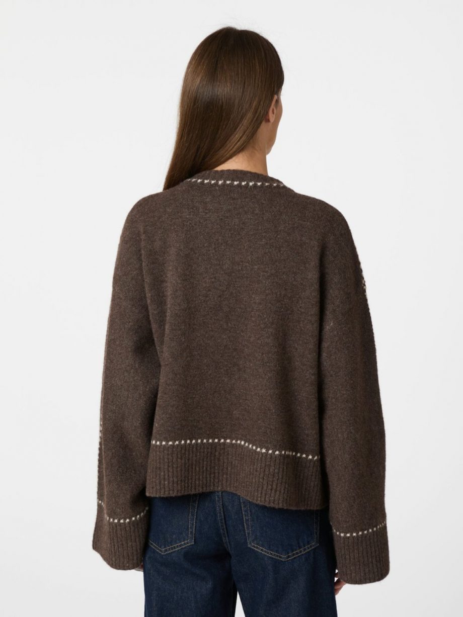 Roeme knit stitch blouse - Brown melange