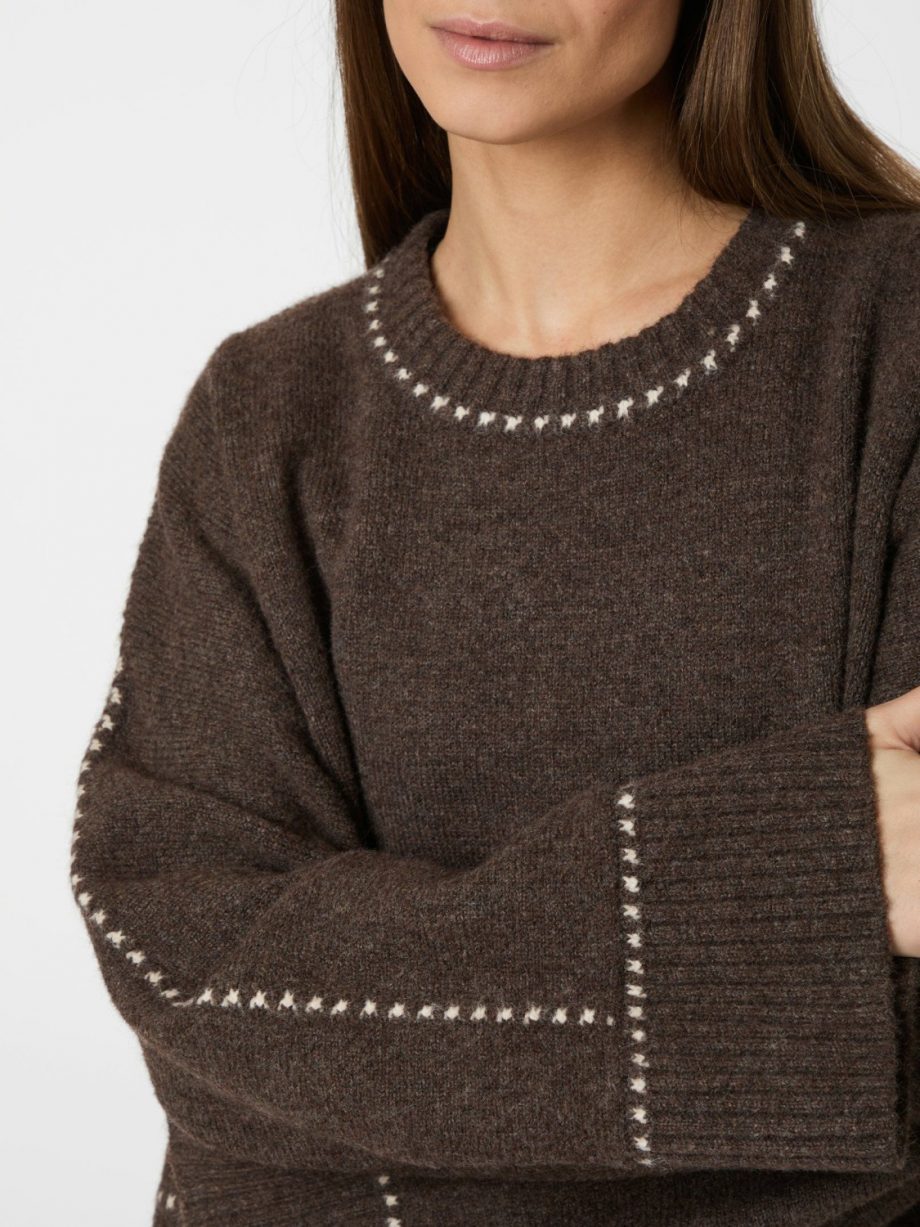 Roeme knit stitch blouse - Brown melange