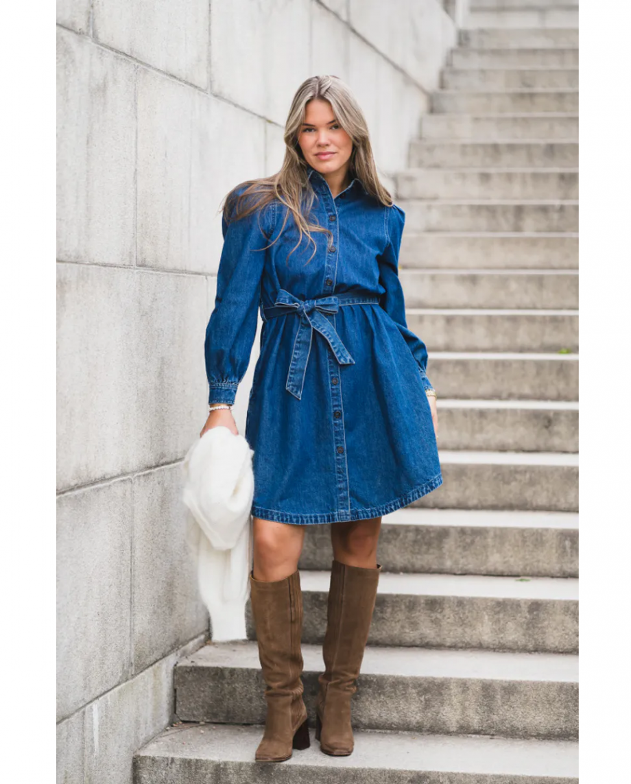 Frida short shirt dress - Mid blue wash