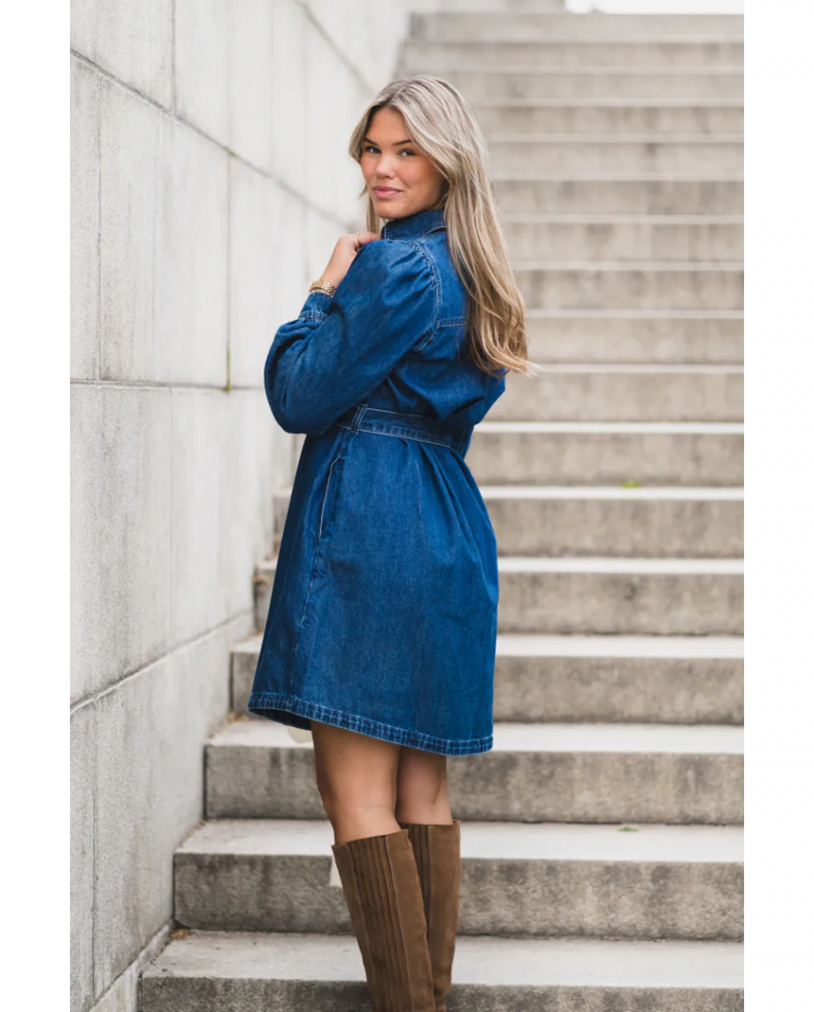 Frida short shirt dress - Mid blue wash