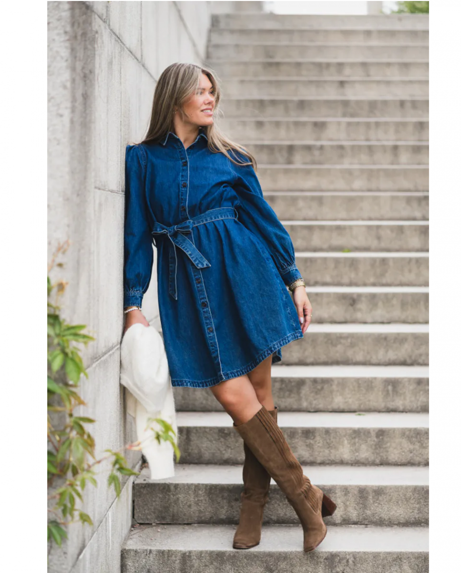 Frida short shirt dress - Mid blue wash