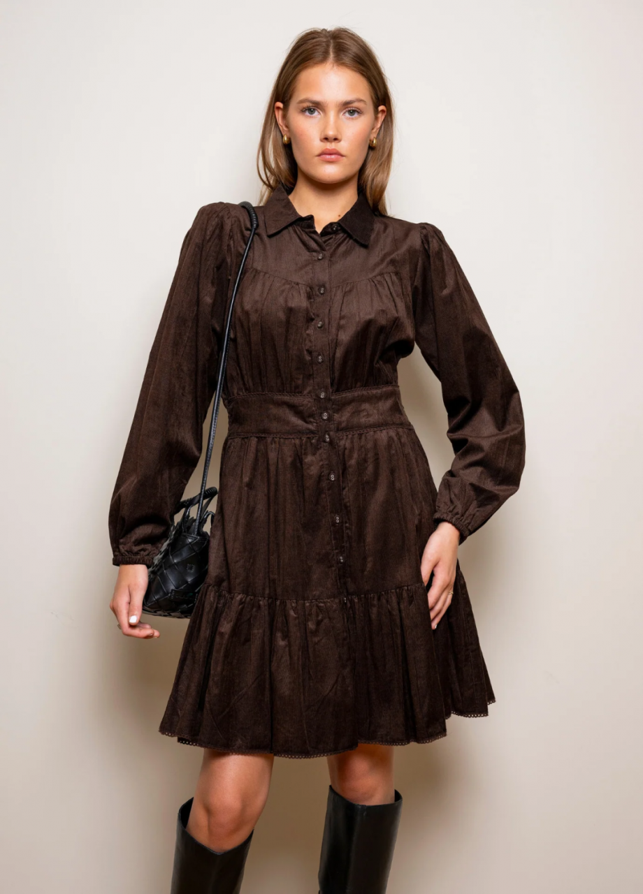 Vicky dress - Dark mocha corduroy