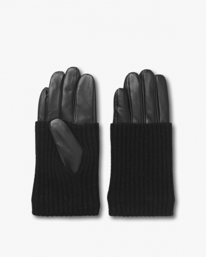 Leather knit glove - Black