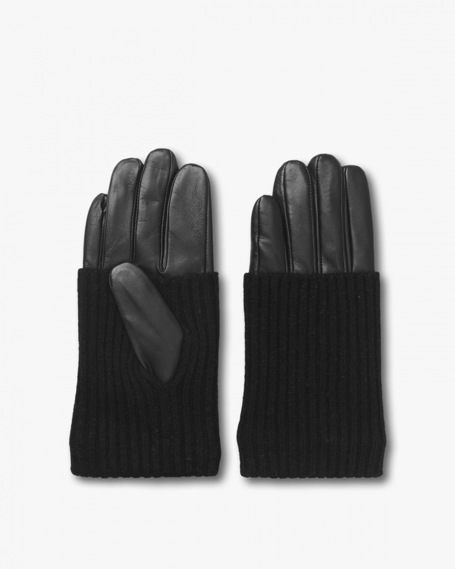 Leather knit glove - Black
